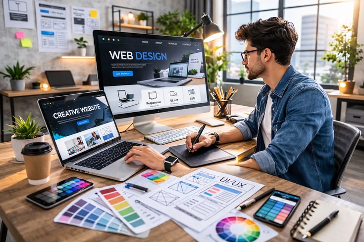 Website design shown on a screen